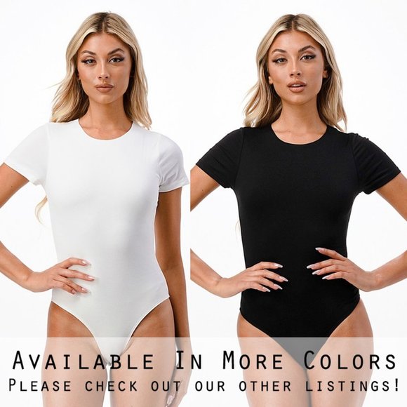 NEW Double Layered Soft Stretch Knit Crewneck T Shirt Slim Fit Bodysuit Black - Picture 10 of 10